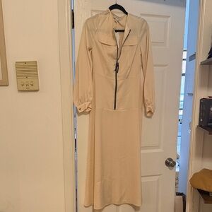 Cream Long Sleeve Midi Dress with Front Zip never worn